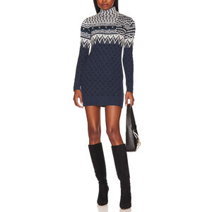 L'Academie 'Adkins' Navy Turtleneck Fairisle Mini Dress Size M